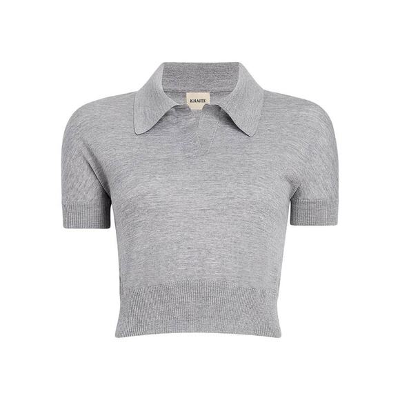 Khaite Morgane SS Collared Top in Mercury S - Picture 5 of 5